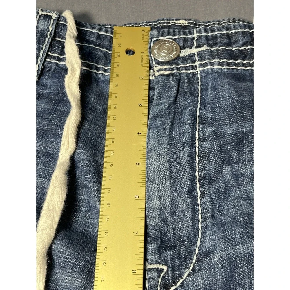 TRUE RELIGION Commander Big T Cargo Shorts Mens 42 Denim Drawstring